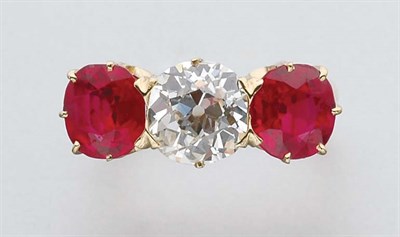 Lot 247 - Diamond and Synthetic Ruby Ring