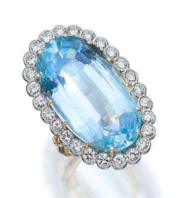 Lot 504 - Aquamarine and Diamond Ring