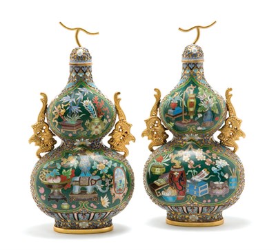 Lot 2050 - Pair of Chinese Cloisonne Covered Censers...