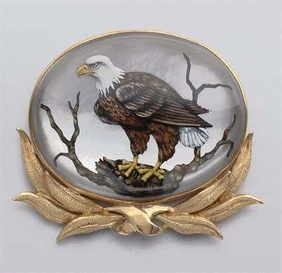 Lot 187 - Gold and Reverse Crystal Intaglio Pendant-Brooch