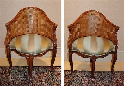 Lot 475 - Pair of Louis XV Style Walnut and Caned...