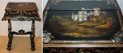 Lot 274 - Victorian Abalone Inlaid Papier Mache Lap Desk...