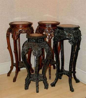 Lot 2022 - Group of Four Chinese Marble Inset Hardwood...