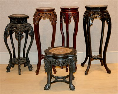 Lot 2064 - Group of Five Chinese Marble Inset Hardwood...