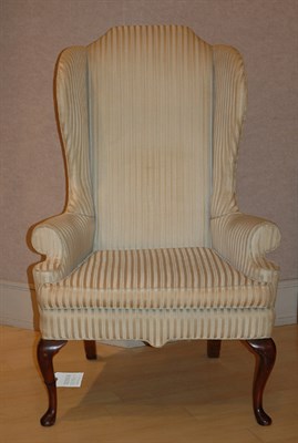 Lot 1224 - Queen Anne Style Upholstered Mahogany Wing Chair