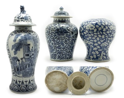 Lot 2065 - Group of Three Chinese Blue and White Glazed...