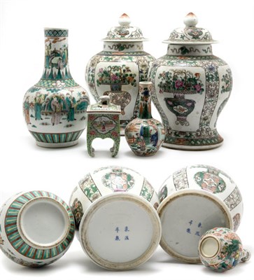 Lot 2023 - Group of Five Famille Verte Glazed Porcelain...