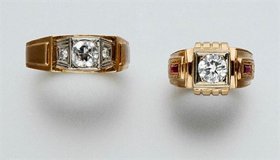 Lot 2458 - Two Gentleman's Gold and Diamond Rings