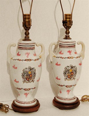 Lot 481A - Pair of Lowestoft Style Porcelain Lamps Height...