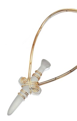 Lot 457 - Gold and Frosted Rock Crystal Pendant-Necklace