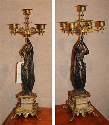 Lot 495 - Pair of Gilt and Patinated Bronze Figural Five-...