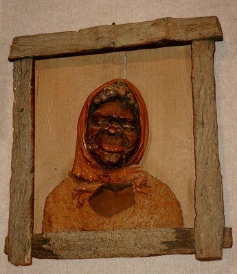 Lot 1193 - Carved Wood Aboriginal Portrait Plaque Signed,...