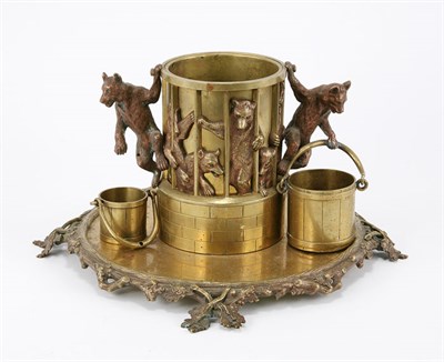 Lot 1308 - German Brass/Bronze Smoking Set Decorated with...