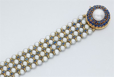 Lot 264 - Four Strand Cultured Pearl, Mabe Pearl and Sapphire Bracelet