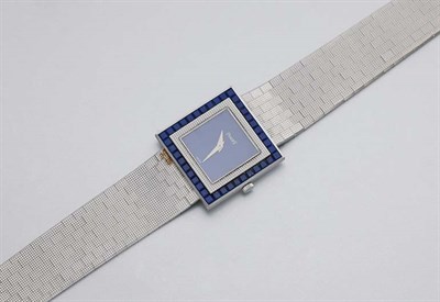 Lot 154 - White Gold and Lapis Wristwatch