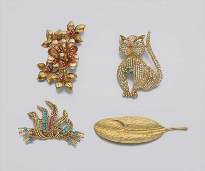 Lot 82 - Four Gold and Gem-Set Brooches