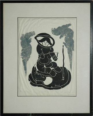 Lot 103 - Inuit Artist Unknown [FISHERMAN] Color woodcut,...