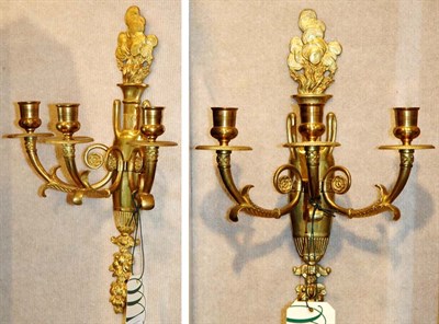 Lot 539 - Set of Four Empire Style Brass Three-Light...