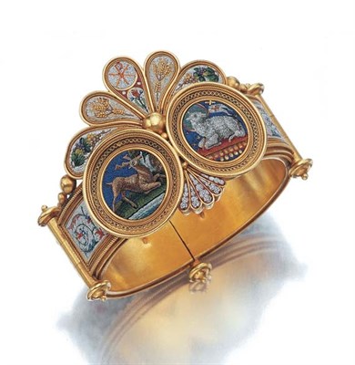 Lot 438 - Antique Gold and Micromosaic Cuff Bangle
