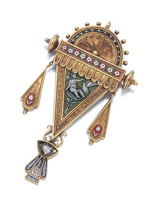 Lot 440 - Archeological Revival Gold and Micromosaic Pendant-Brooch