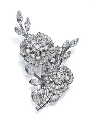 Lot 543 - Diamond Flower Clip-Brooch