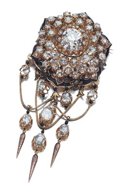 Lot 546 - Antique Gold, Diamond and Enamel Corsage Pendant-Brooch