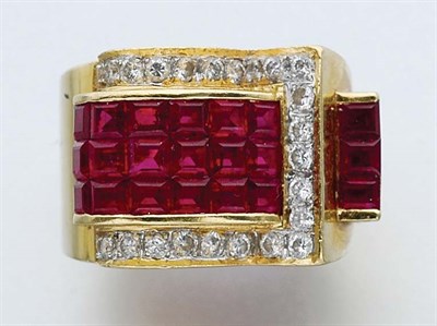 Lot 277 - Gold, Ruby and Diamond Buckle Ring