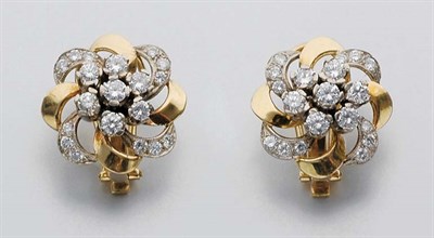 Lot 388 - Pair of Gold and Diamond Flower Earclips