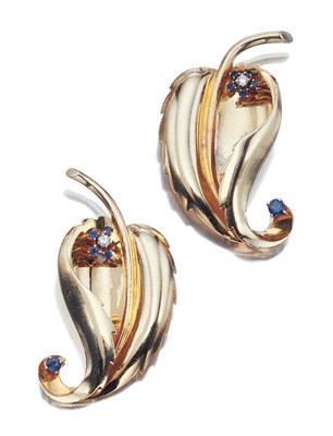 Lot 462 - Pair of Gold, Sapphire and Diamond Clip-Brooches