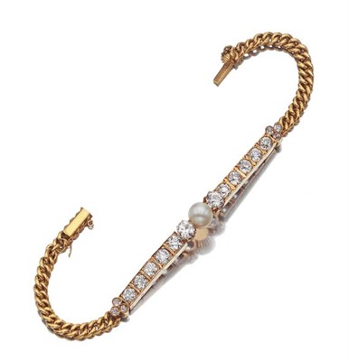 Lot 448 - Antique Gold, Pearl and Diamond Bracelet