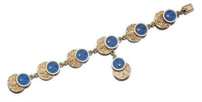 Lot 424 - Antique Gold, Enamel and Pearl Bracelet