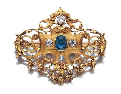 Lot 429 - Antique Gold, Platinum, Sapphire and Diamond Pendant-Brooch