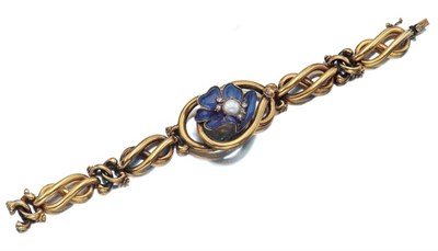 Lot 423 - Antique Gold, Enamel, Pearl and Diamond Bracelet