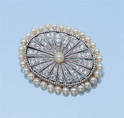 Lot 552 - Diamond and Pearl Brooch