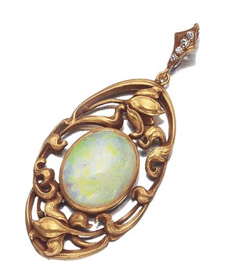 Lot 452 - Art Nouveau Gold and Opal Pendant