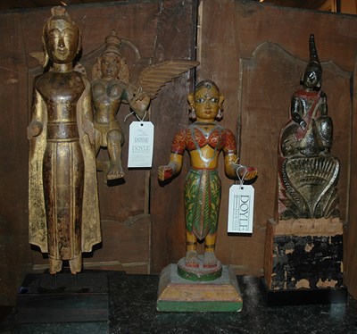 Lot 120 - Group of Four Asian Polychrome Painted Wood...