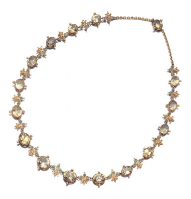 Lot 428 - Antique Gold, Yellow Chrysoberyl and Turquoise Necklace