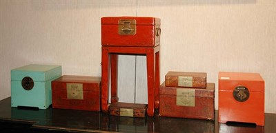 Lot 123 - Group of Seven Asian Lacquered Boxes Including...