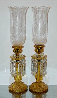 Lot 330 - Pair of Baccarat Style Amber Glass Lustres...