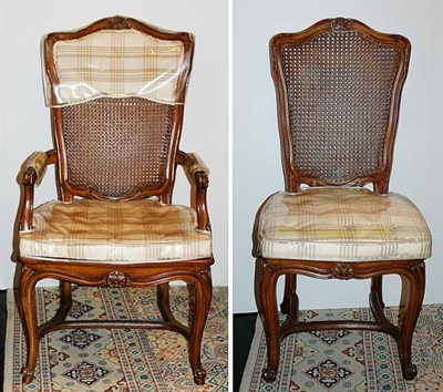 Lot 128 - Set of Six Louis XV Style Fruitwood and Caned...