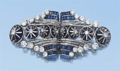 Lot 595 - Diamond and Sapphire Double Clip-Brooch