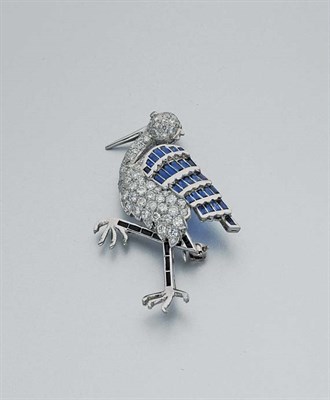 Lot 303 - Diamond and Sapphire Stork Brooch