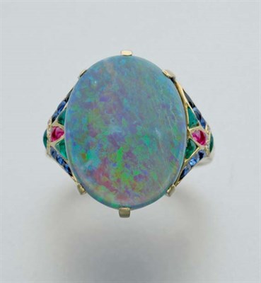 Lot 186 - Black Opal, Gem-Set and Diamond Ring