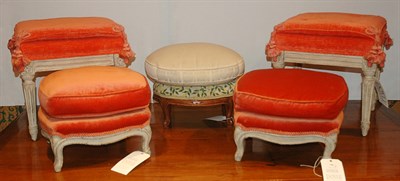 Lot 209 - Two Pairs of Upholstered Painted Wood...