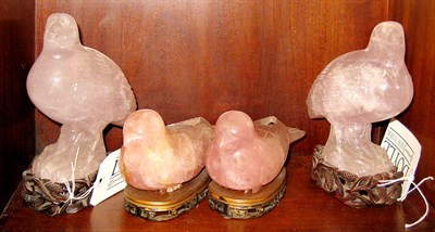 Lot 233 - Two Pairs of Carved Quartz Figures of Birds...