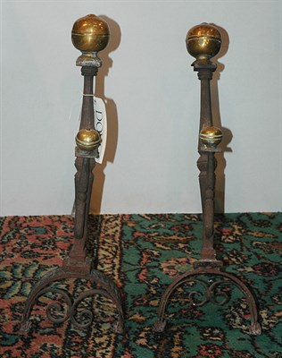 Lot 250 - Pair of Brass and Iron Andirons Height 23 inches.