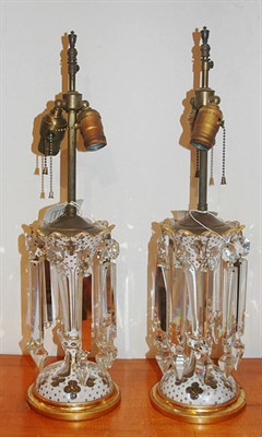 Lot 261 - Pair of White to Clear Glass Lusters Each...