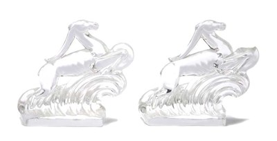Lot 3249 - Pair of Steuben Pressed Glass Bookends Each in...