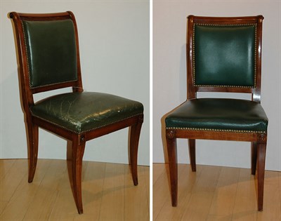 Lot 1415 - Set of Twelve Green Leather Upholstered Walnut...