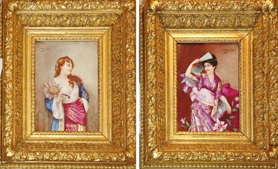 Lot 3612 - Pair of Framed Continental Painted Porcelain...
